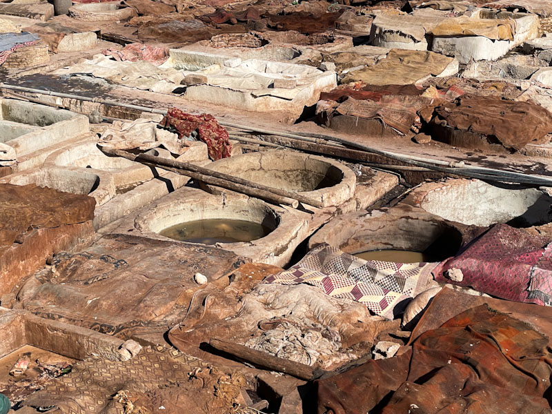 Pits, hides and carpets, the Tanneries, Rue Errachidia, Marrakesh, Morocco, January 2025