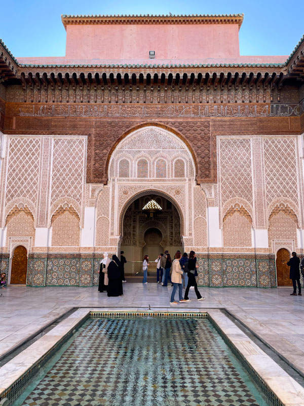 Central courtyard and pool, Madrassa Ben Youssef, Marrakesh, Morocco, January 2025