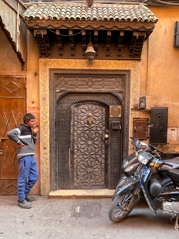 Stunning carved wooden door, Marrakesh, Morocco, January 2025
