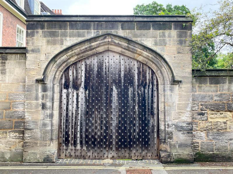 Large gateway and studded doors, Your, North Yorkshire, June 2024
