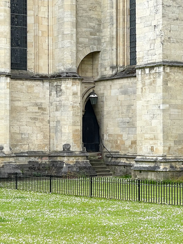 Hidden door on the north elevation of York Minster, York, North Yorkshire, June 2024