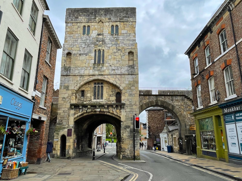 Monk Bar, city gate, York, North Yorkshire, June 2024