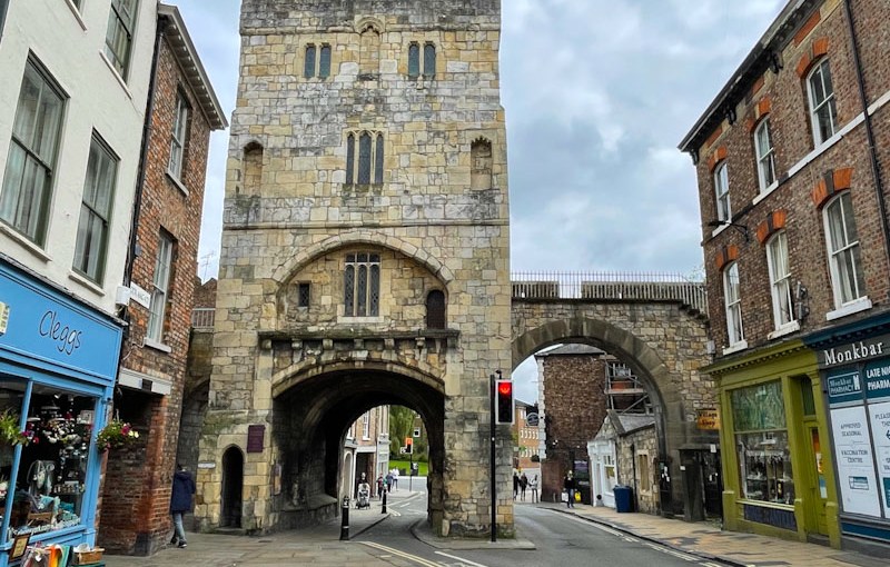 Monk Bar, city gate, York, North Yorkshire, June 2024