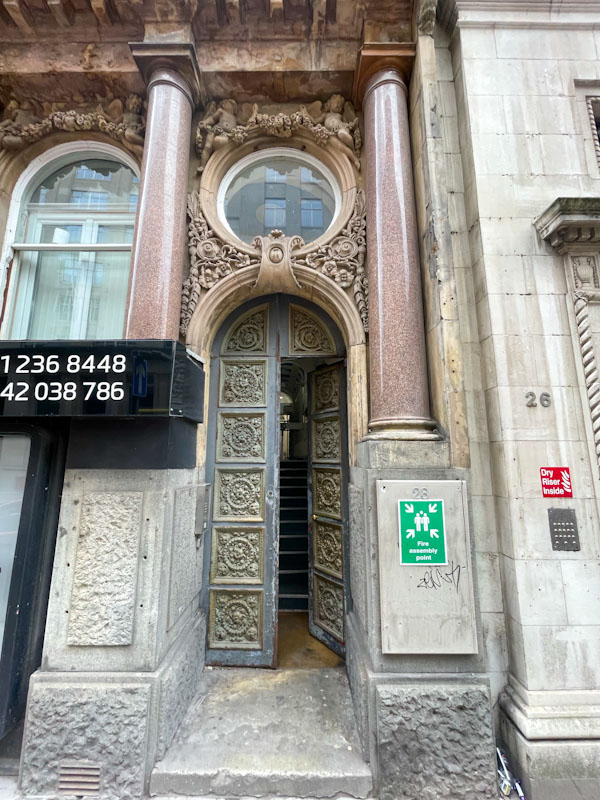 Fancy door and window, Exchange Street East, Liverpool, March 2026