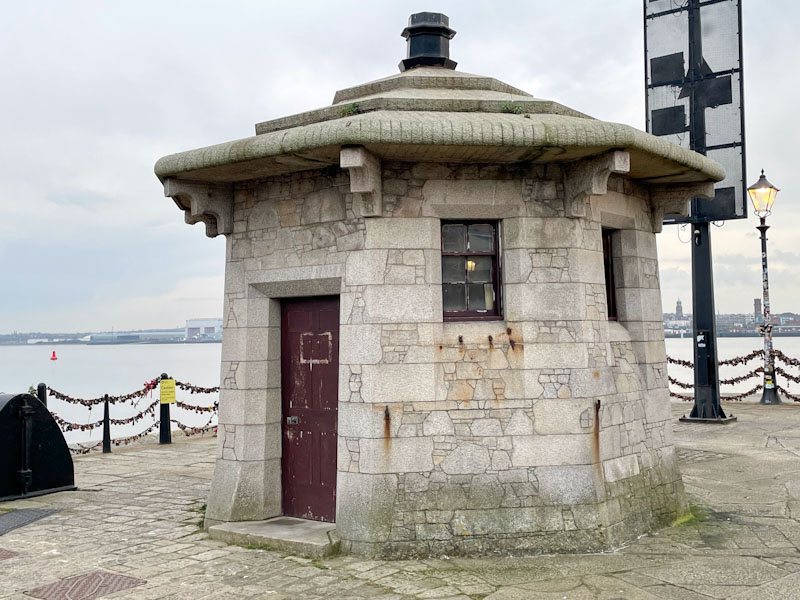 Door to a small building on Canning Island, Tide Dock, Liverpool, March 2025