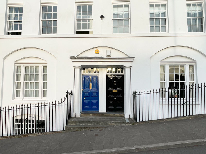 A pair of neat and tidy doors, Claremont Bank, Shrewsbury, Shropshire, England, April 2025
