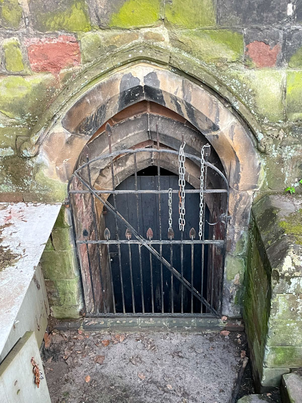 Gateway and door to lower level of Church of St Mary the Virgin, Saint Mary’s Place, Shrewsbury, Shropshire, England