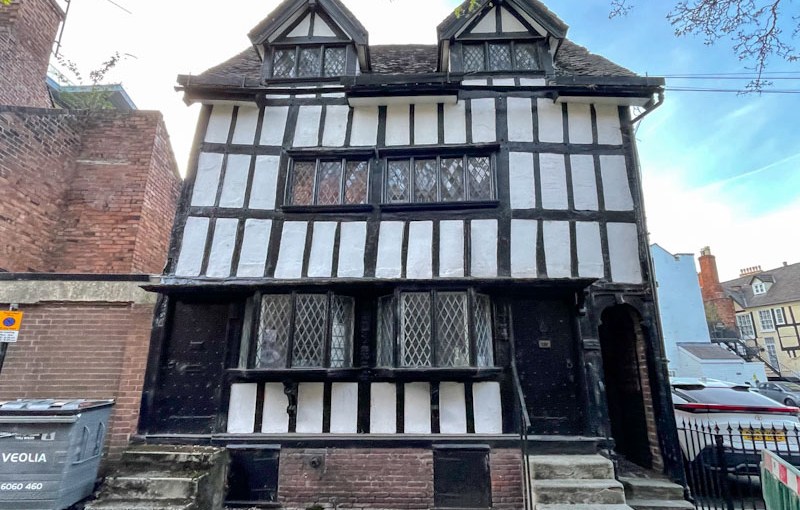 Two front doors to a timber-framed house, Saint Mary’s Place, Shrewsbury, Shropshire, England