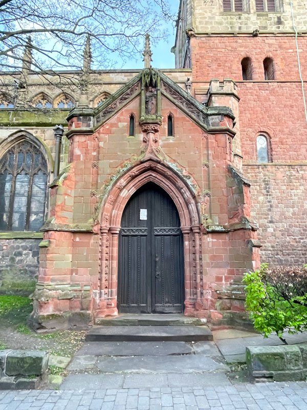 Church door and entrance to Church of St Mary the Virgin, Saint Mary’s Place, Shrewsbury, Shropshire, England