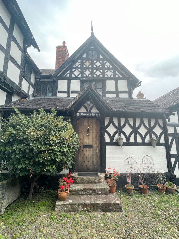 Timber-framed Tudor house with studded door, Council House Court, Shrewsbury, Shropshire, England, August 2025