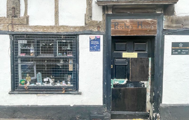 Perches House and 'well-used' black door, Windsor Place, Shrewsbury, Shropshire, August 2026