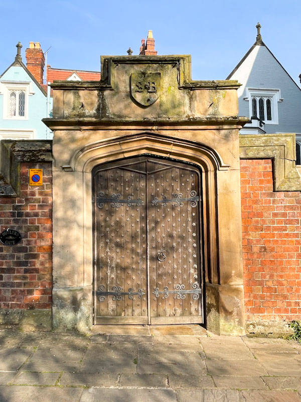 Butler's Gate and studded door, School Gardens, Shrewsbury, Shropshire, England, April 2026