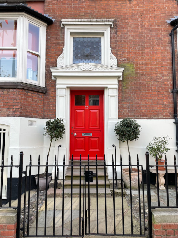 Grand red door and stained glass window above, Castle Street, Shrewsbury, Shropshire, England, April 2025
