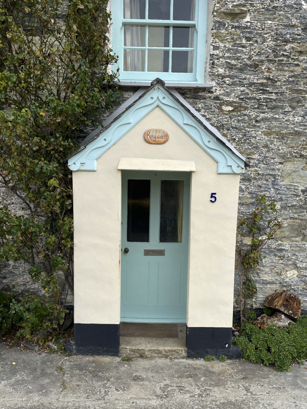 Porched blue door, Charlestown, Cornwall, October 2026