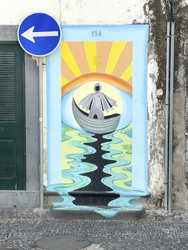 Sea scene door, Travessa de Joao Ribeiro, Funchal, Madeira, September 2025