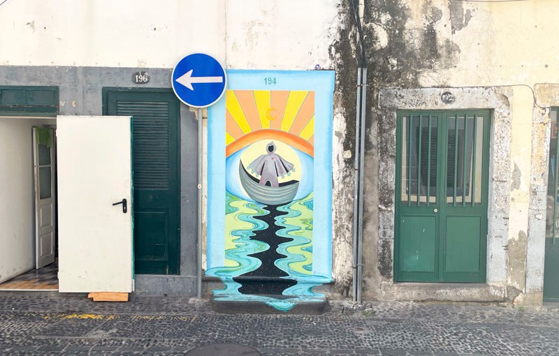 Sea scene door, Travessa de Joao Ribeiro, Funchal, Madeira, September 2025