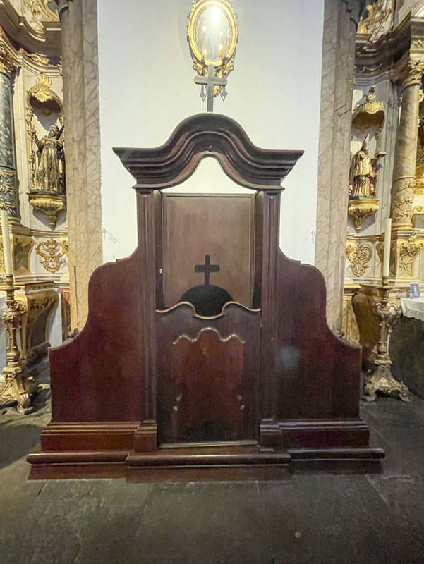 Doors on the confessional booth, Funchal Cathedral, Funchal, Madeira, Portugal, September 2025