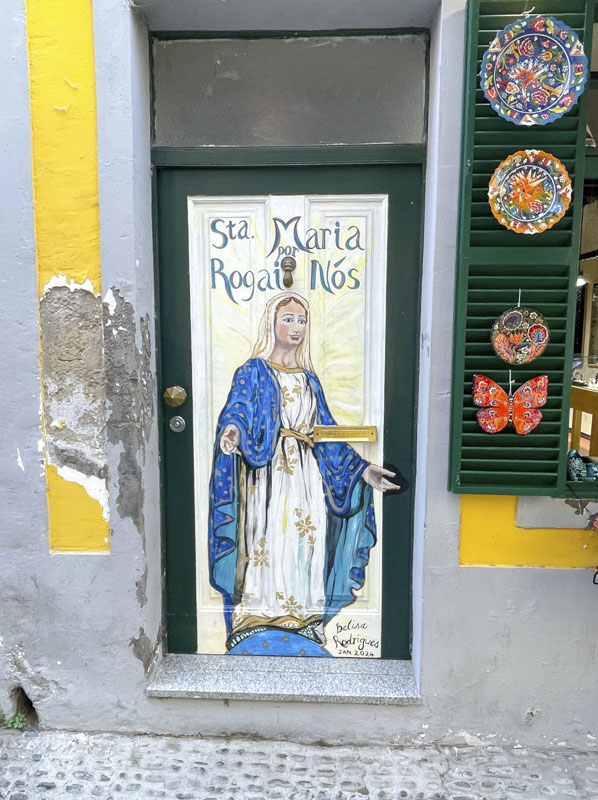 Door depicting Santa Maria, Rua de SantaMaria, Funchal, Madeira, Portugal, September 2025